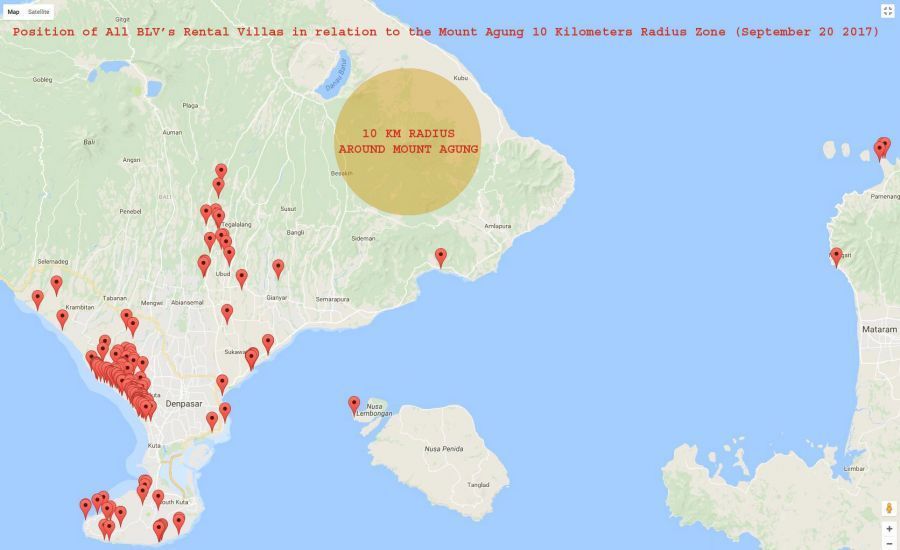 10 Km de radio alrededor de Mount Agung position de los BLV's Villas