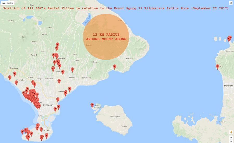 12 Km de radio alrededor de Mount Agung position de los BLV's Villas