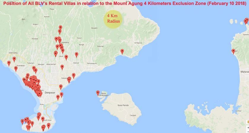 4 Km Radius around Mount Agung versus BLV's Villas